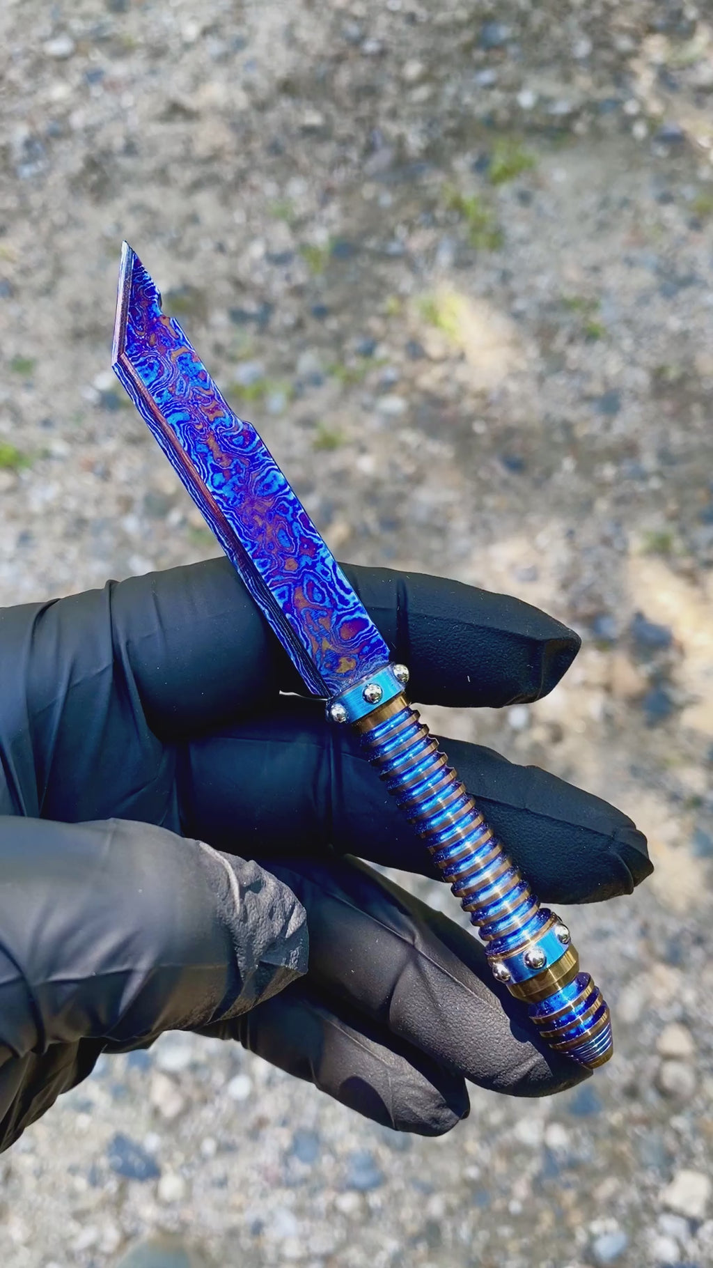 Timascus Letter opener with inlaid tungsten ball bearing handle and stand